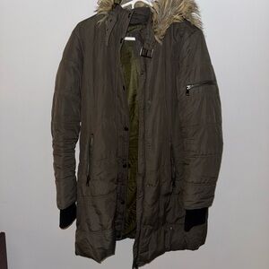 Macy's Olive Green Ski & Snow Jacket with Faux Fur Hood